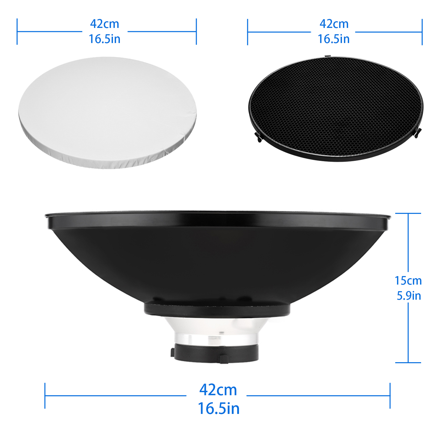 Photography Lighting Beauty Dish - จานสะท้อนแสงขนาด16.5นิ้วตะแกรงรังผึ้ง42ซม. ชุดกระจายแสงสำหรับสตูดิโอถ่ายภาพไฟนิ่ง