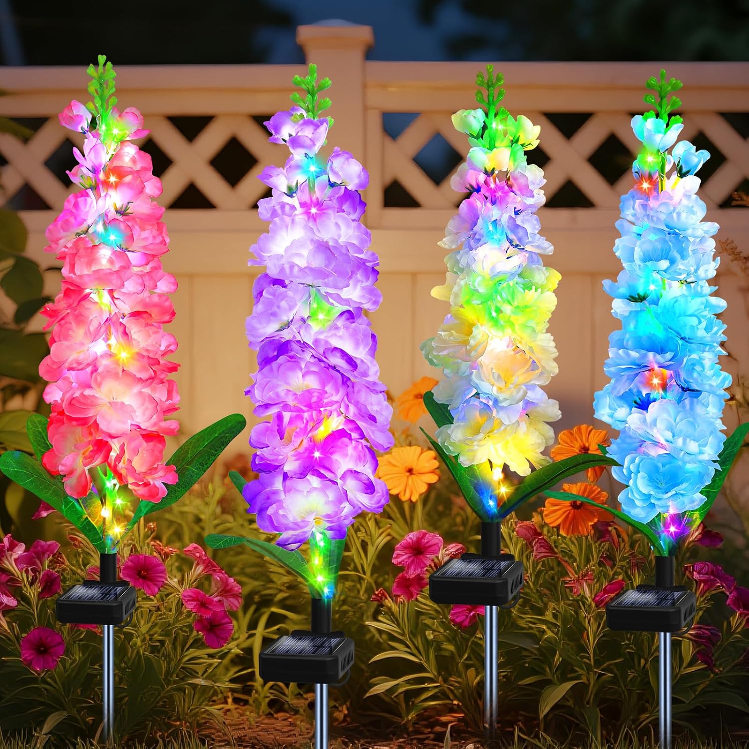 Flower Photography Led Lighting Pack - ไฟสวนพลังงานแสงอาทิตย์, ไฟดอกเดลฟีเนียมพลังงานแสงอาทิตย์ 4 แพ็ค 80 LED,