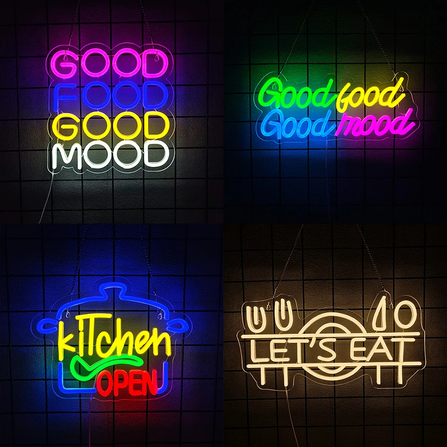Photography Lighting For Food - ป้ายไฟนีออน Good Food Good Mood สำหรับตกแต่งผนัง,