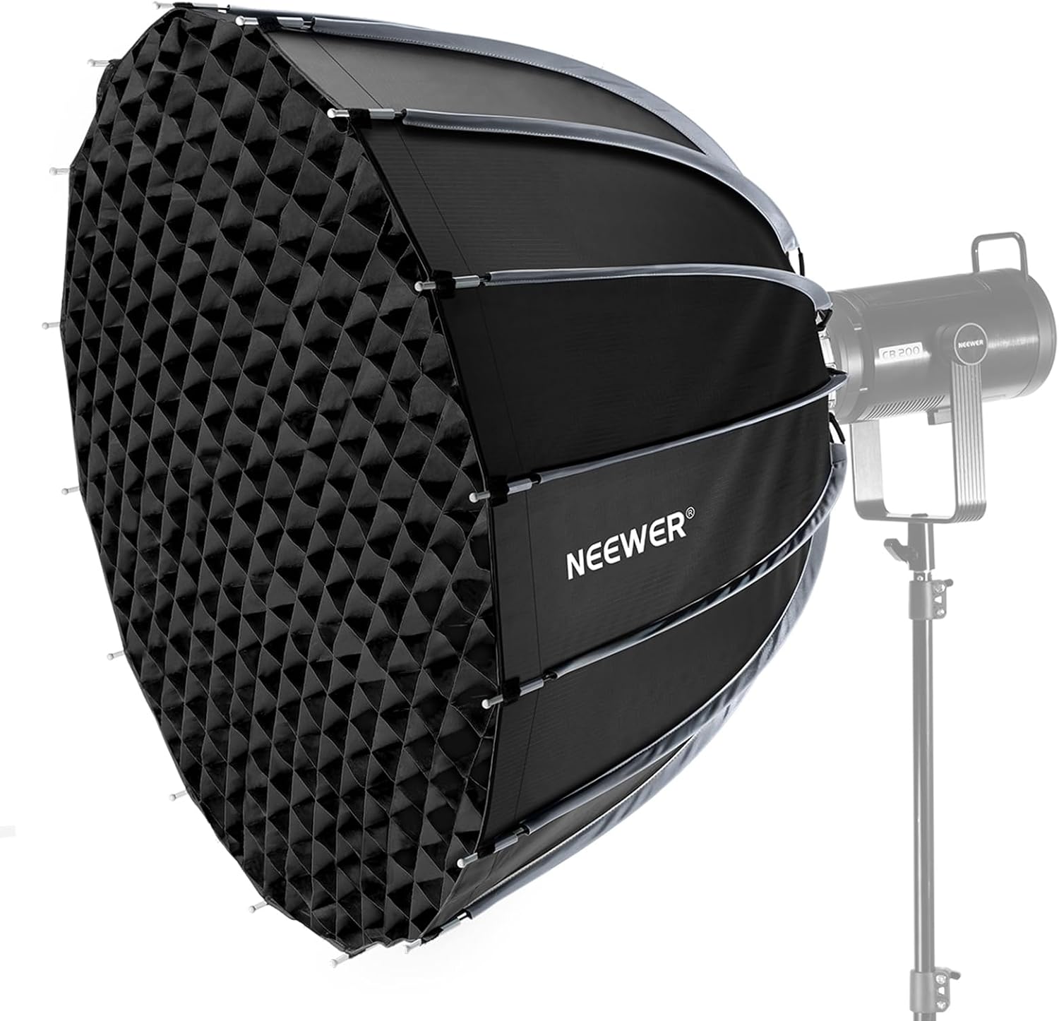 Photography Lighting Mount - ซอฟต์บ็อกซ์แบบพาราโบลาพร้อมเมาท์โบเวนส์ ชุดซอฟต์บ็อกซ์แบบปลดเร็วขนาด 35.4 นิ้วสำหรับการถ่ายภาพในสตูดิโอและการบันทึกวิดีโอ มาพร้อมกับตัวกระจายแสง, กริด